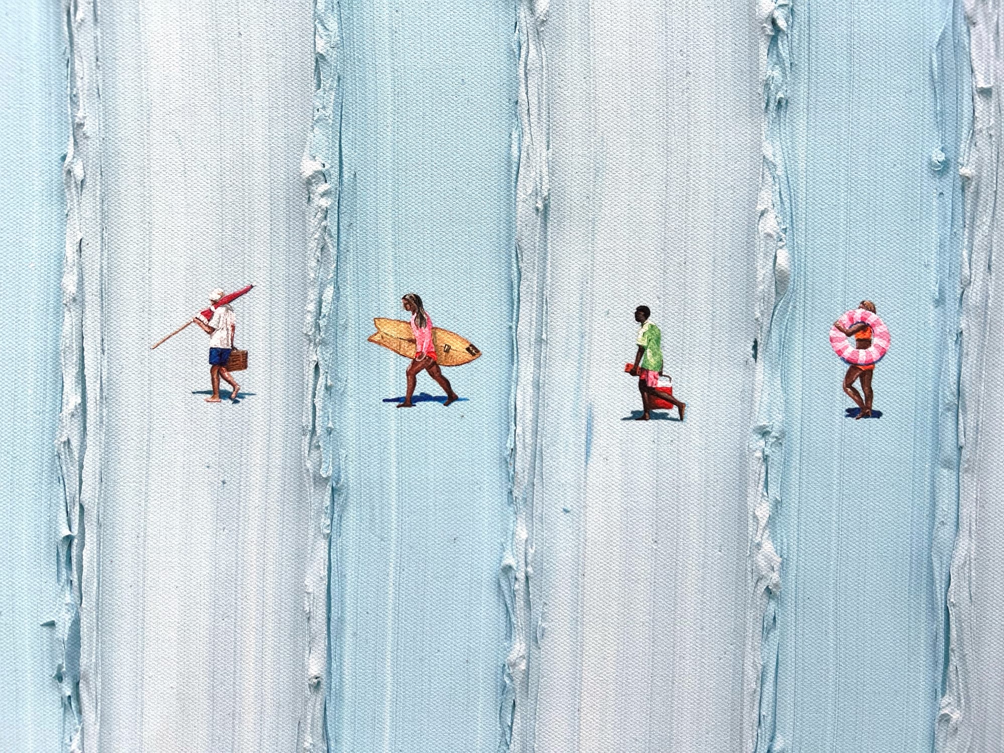Werner Bronkhorst’s Tiny Beachgoers and Sailors Wade Through Chunky Blue Expanses