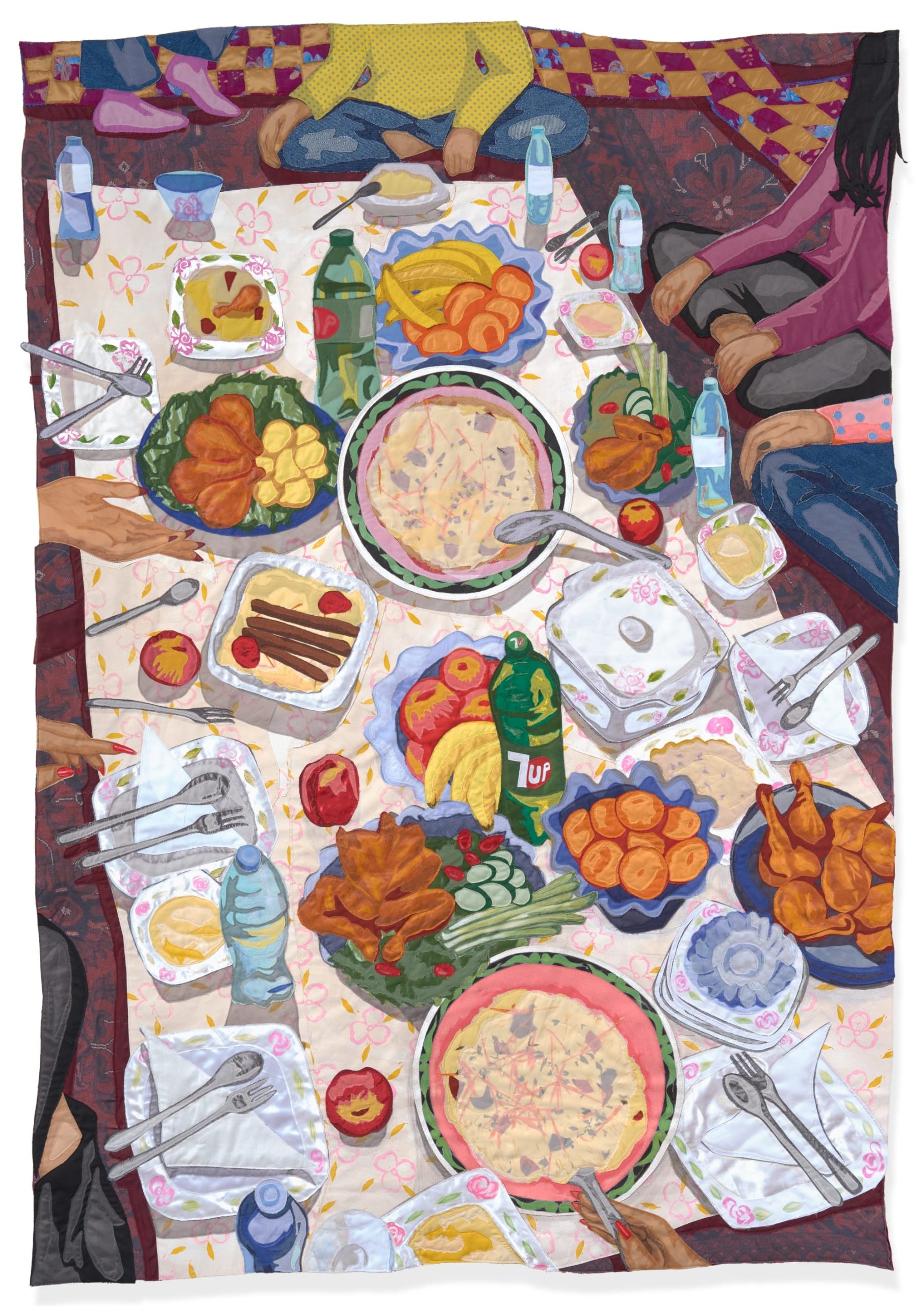 a quilt by Hangama Amiri depicting a lush table setting