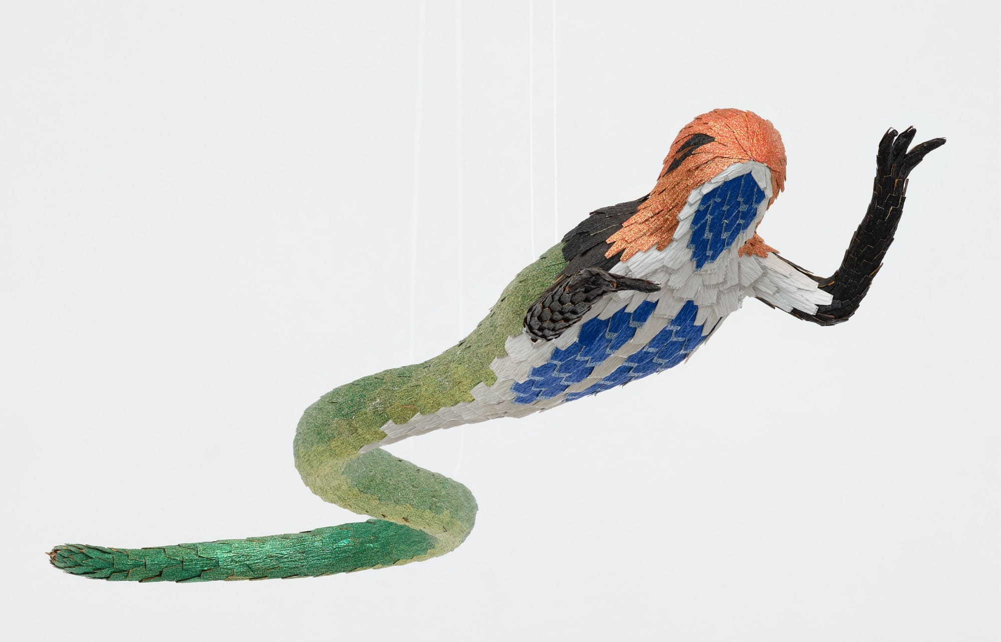 a papier-mâché sculpture by Roberto Benavidez of an imaginary hybrid serpentine-human creature based on a detail of a Hieronymus Bosch painting