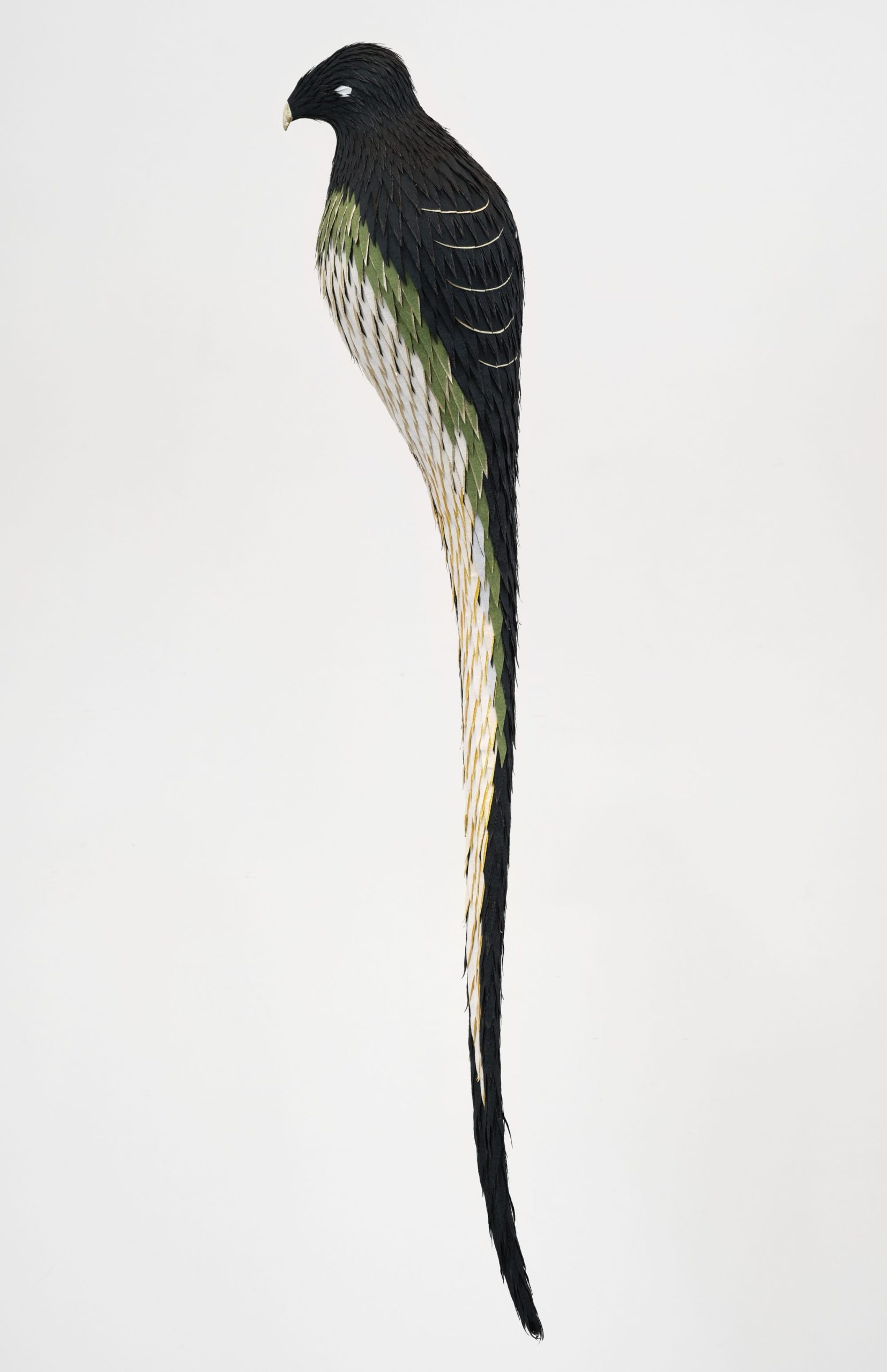 a papier-mâché sculpture by Roberto Benavidez of an imaginary bird creature based on a detail of a Hieronymus Bosch painting