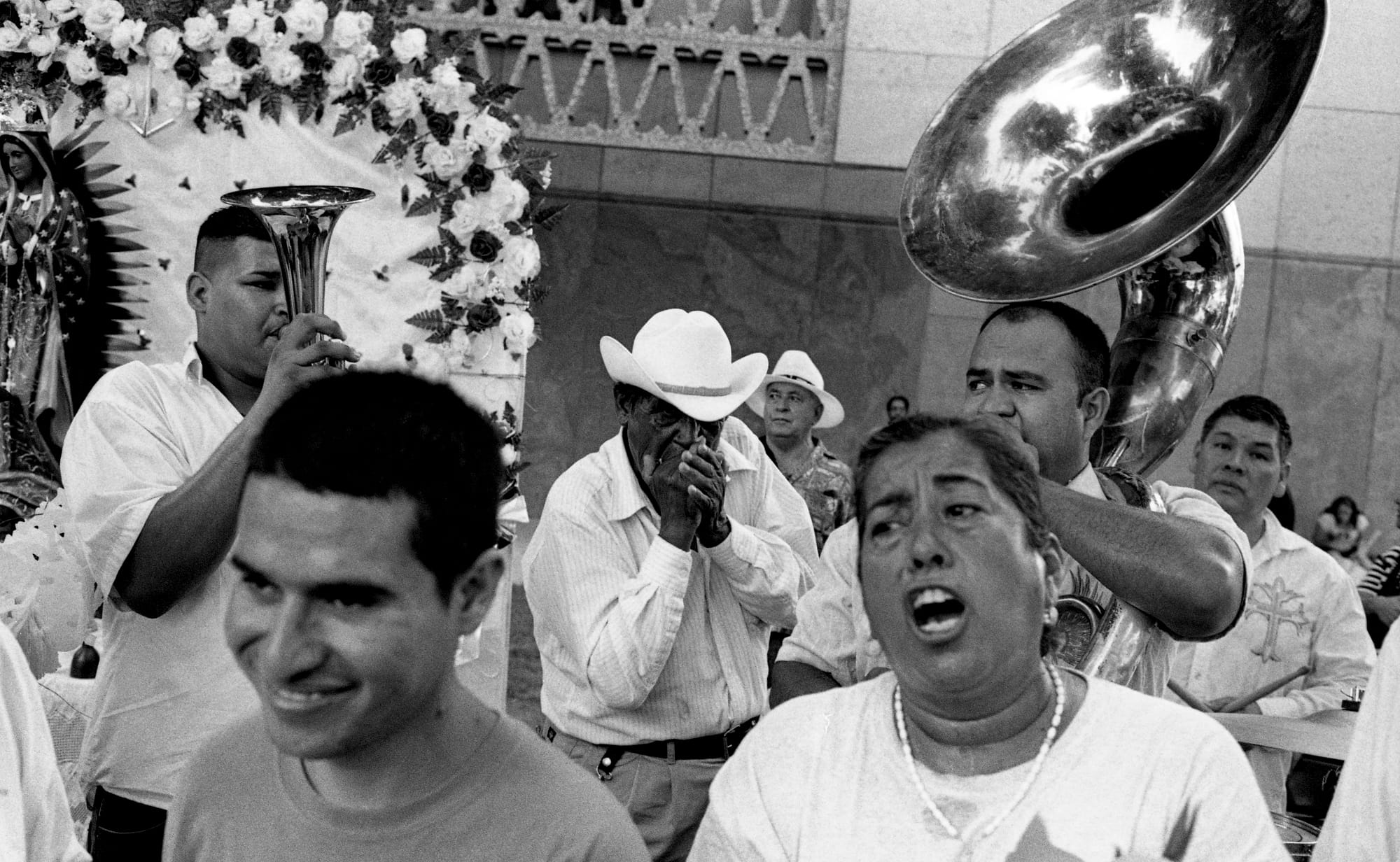 A black-and-white photograph by Carlos Javier Ortiz of supporters of SB 1070 at the Arizona State Capitol