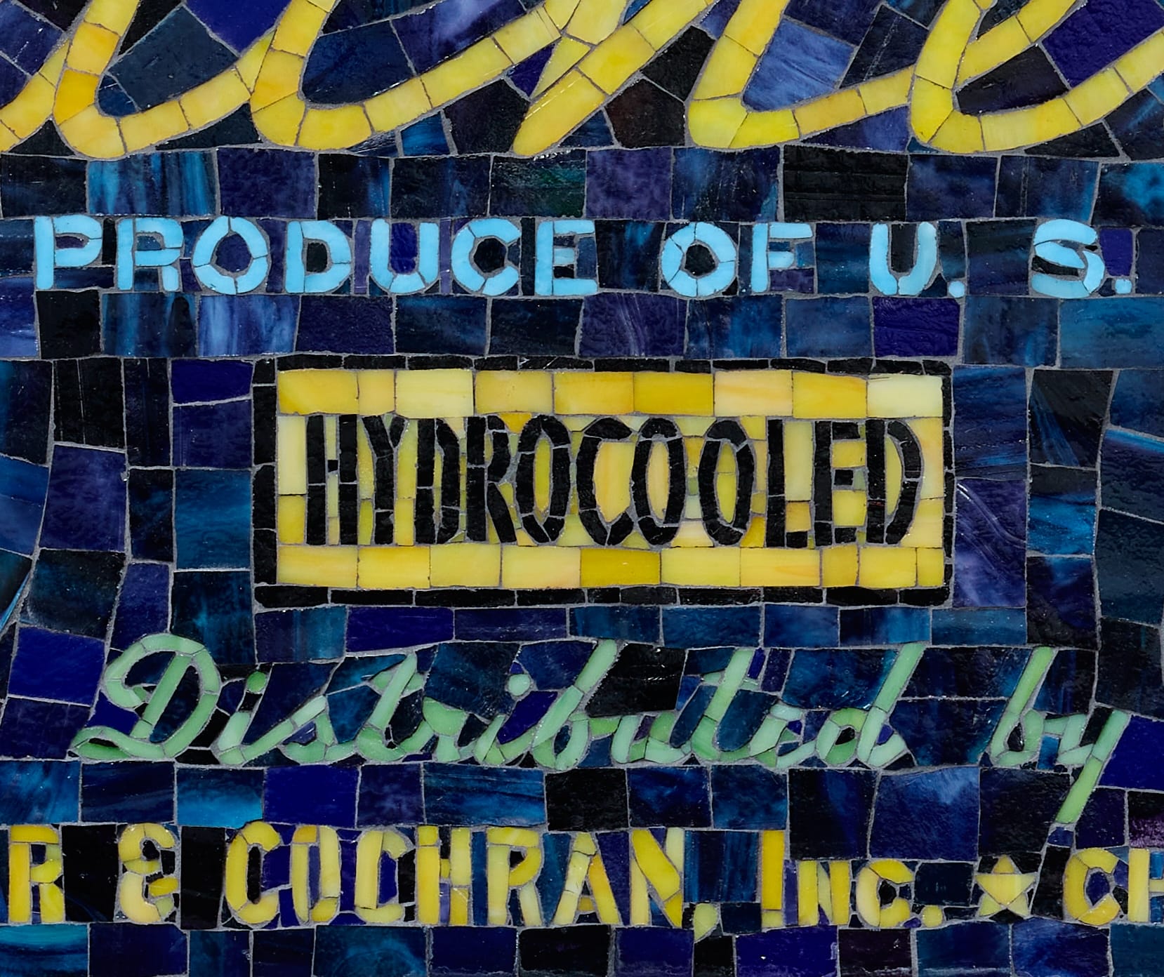 a detail image of a mosaic advertisement for carolina peaches