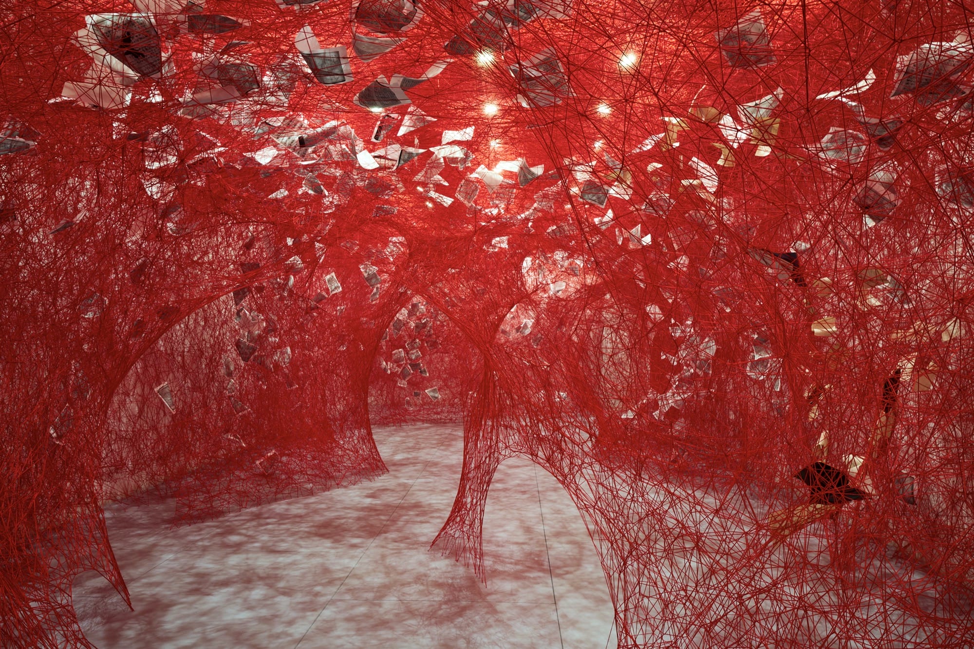 World War II Journal Entries Float in a Web of Blood-Red Yarn in Chiharu Shiota’s ‘Diary’